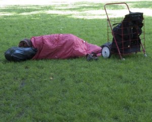 homeless asleep in park