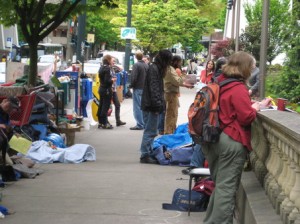 City hall protest for camping rights, 2008